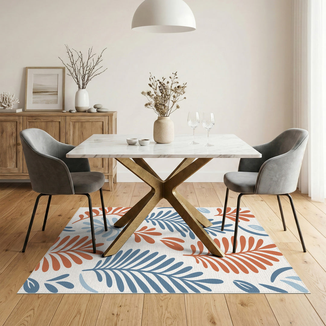 Blue and Orange Abstract Leaf Area Rug
