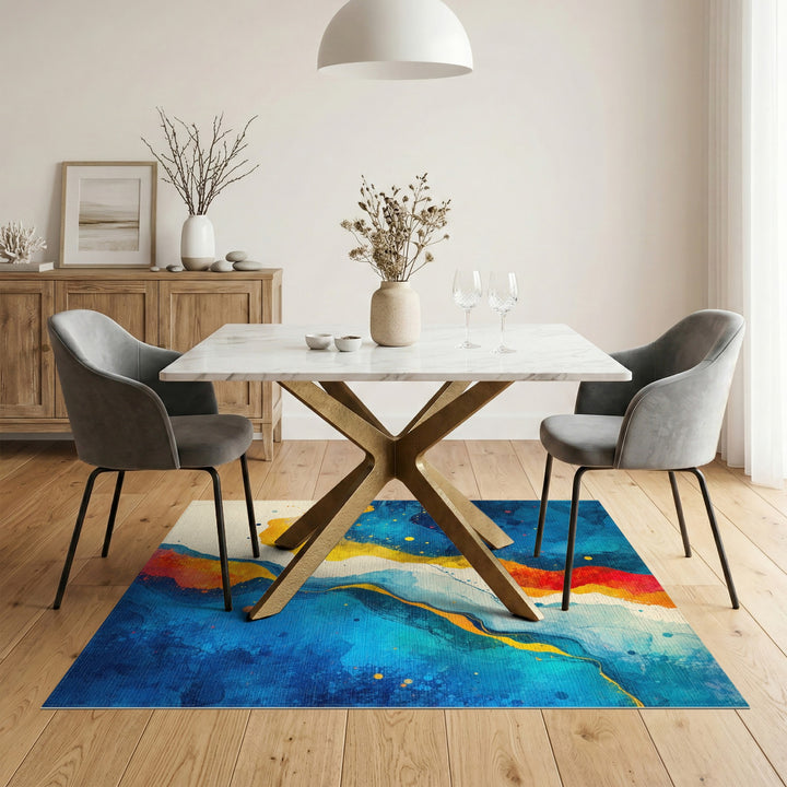 Blue Teal Abstract Fluid Area Rug