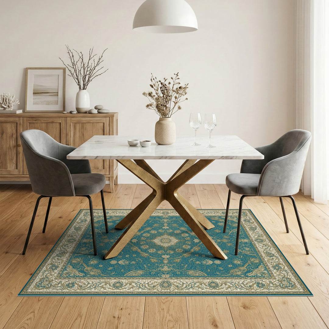 Traditional Persian Gold Teal Gold Persian Medallion Area Rug