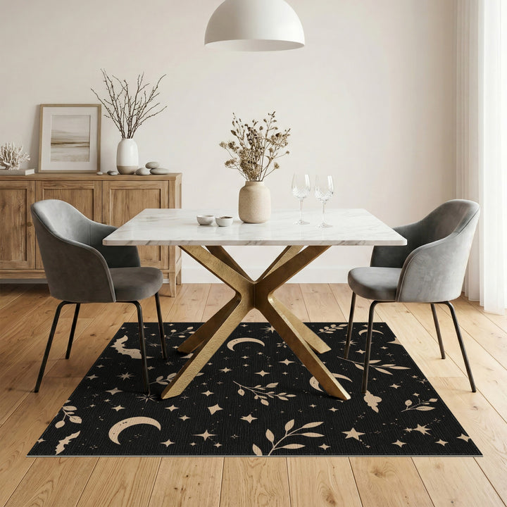 Boho Celestial Black Area Rug