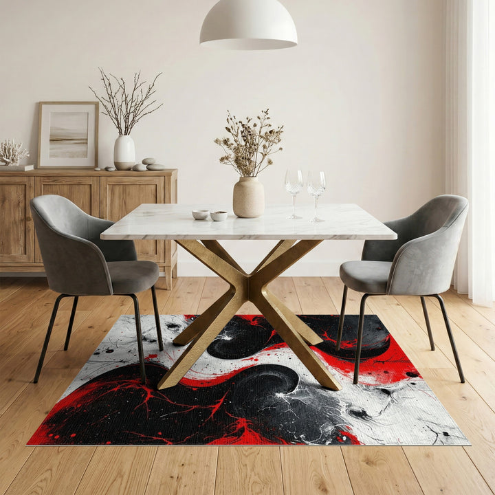 Bold Red Black Swirl Abstract Area Rug