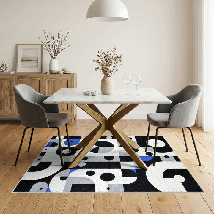 Bold Geometric Black White Area Rug