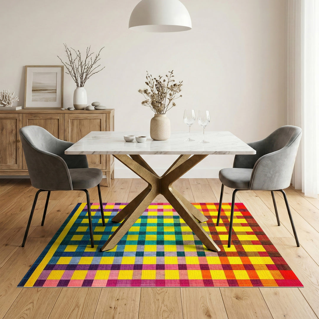 Vibrant Multi-Color Checkered Area Rug