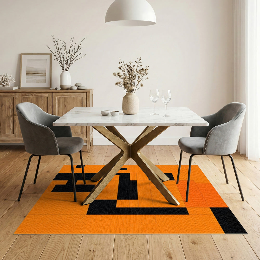 Orange Geometric Modern Area Rug