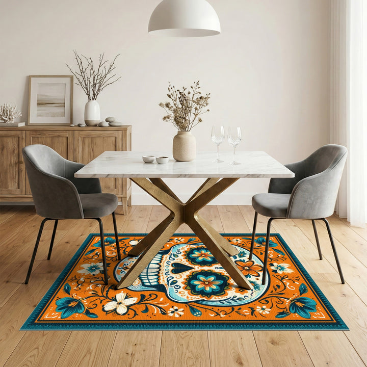 Vibrant Floral Sugar Skull Area Rug