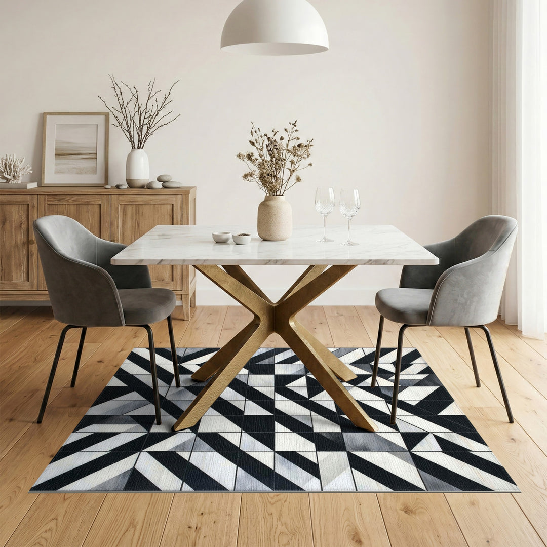 Black White Geometric Area Rug