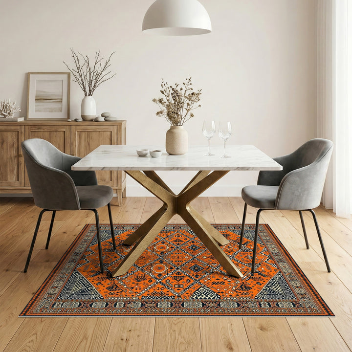 Orange Vibrant Orange Tribal Area Rug