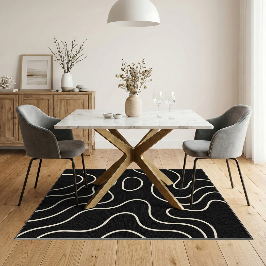 Wave Black and White Black White Abstract Wave Area Rug