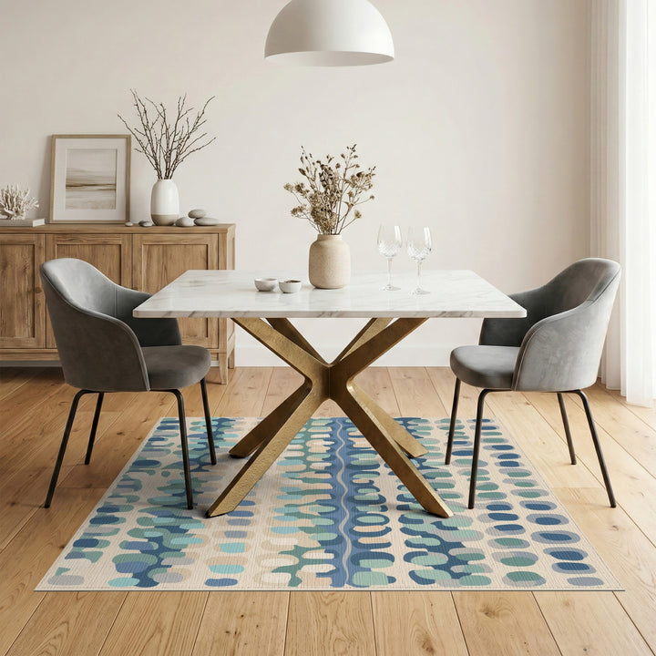 Blue Teal Abstract Oval Area Rug