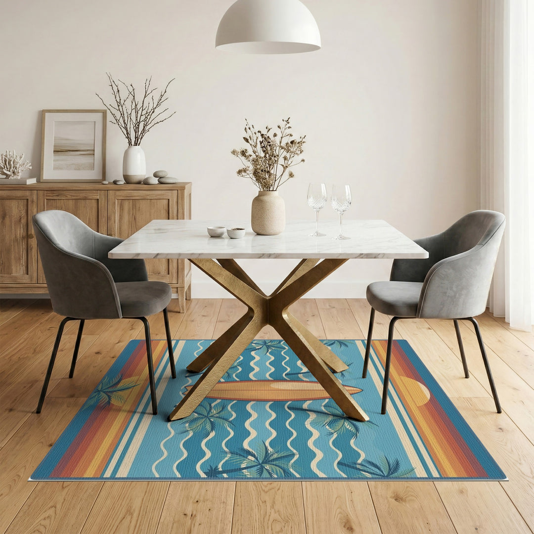 Retro Surfboard Coastal Area Rug