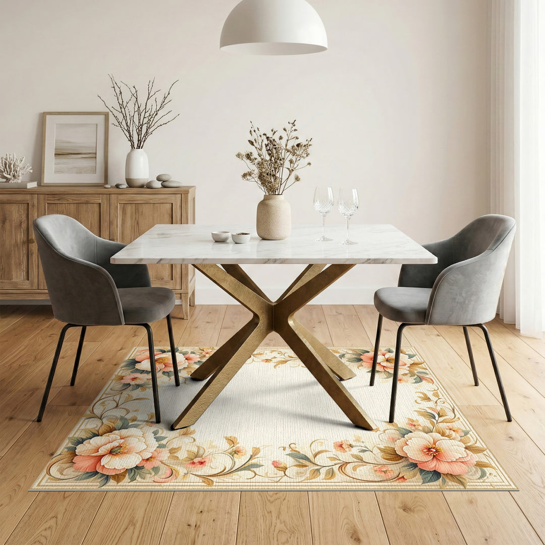 Pink Peony Floral Vintage Area Rug
