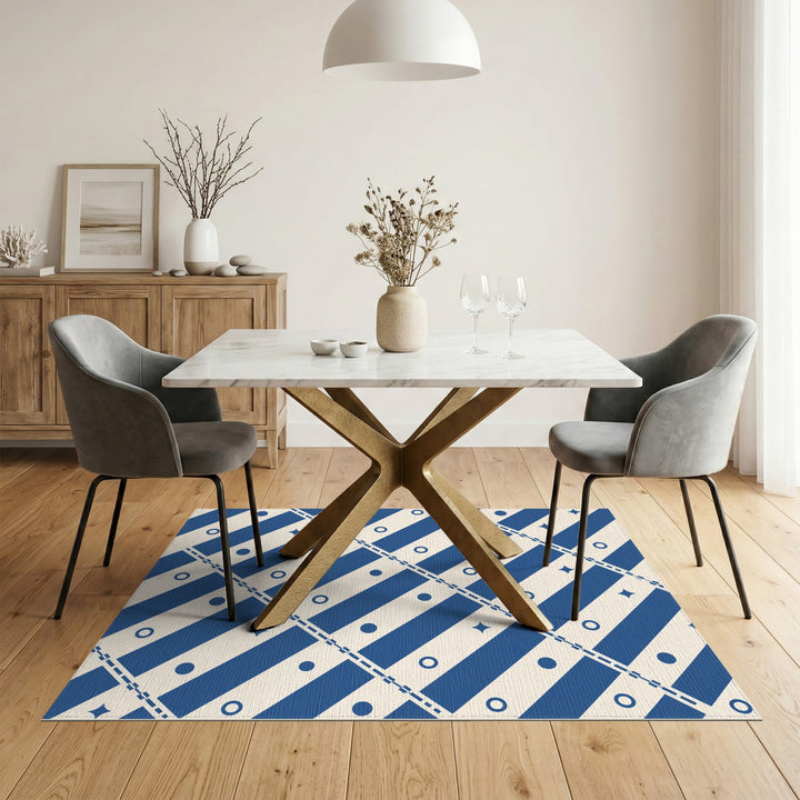 Geometric Modern Blue and Teal Blue Geometric Striped Area Rug