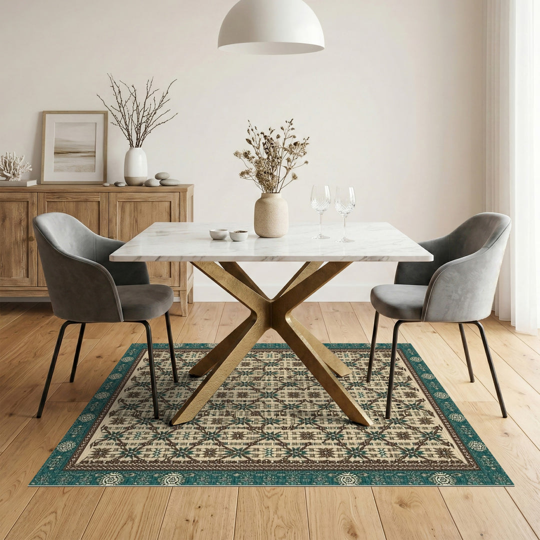 Blue and Teal Lattice Teal Geometric Lattice Area Rug