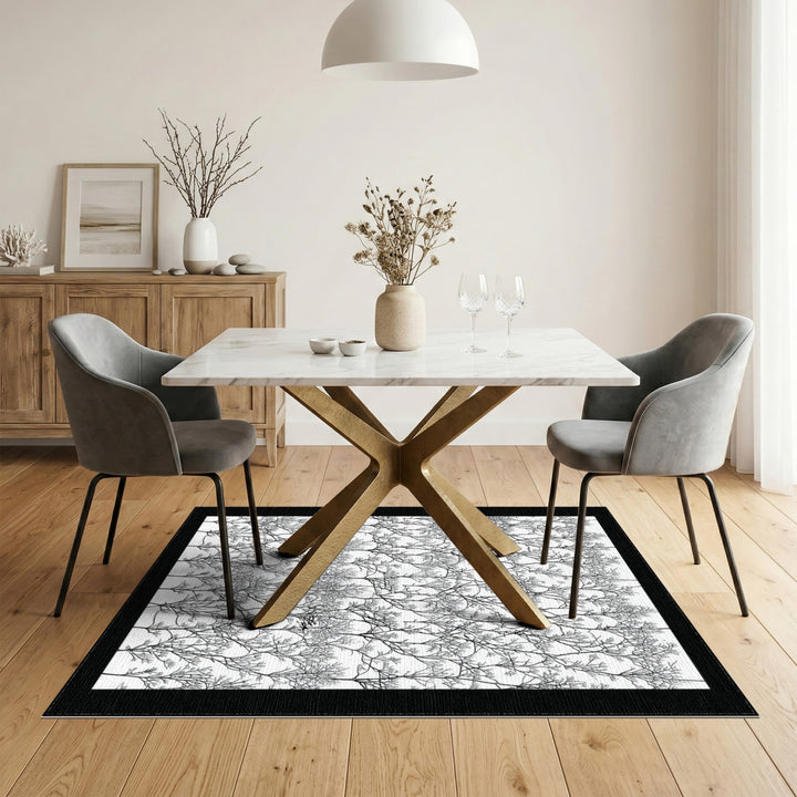 Black White Abstract Branch Area Rug