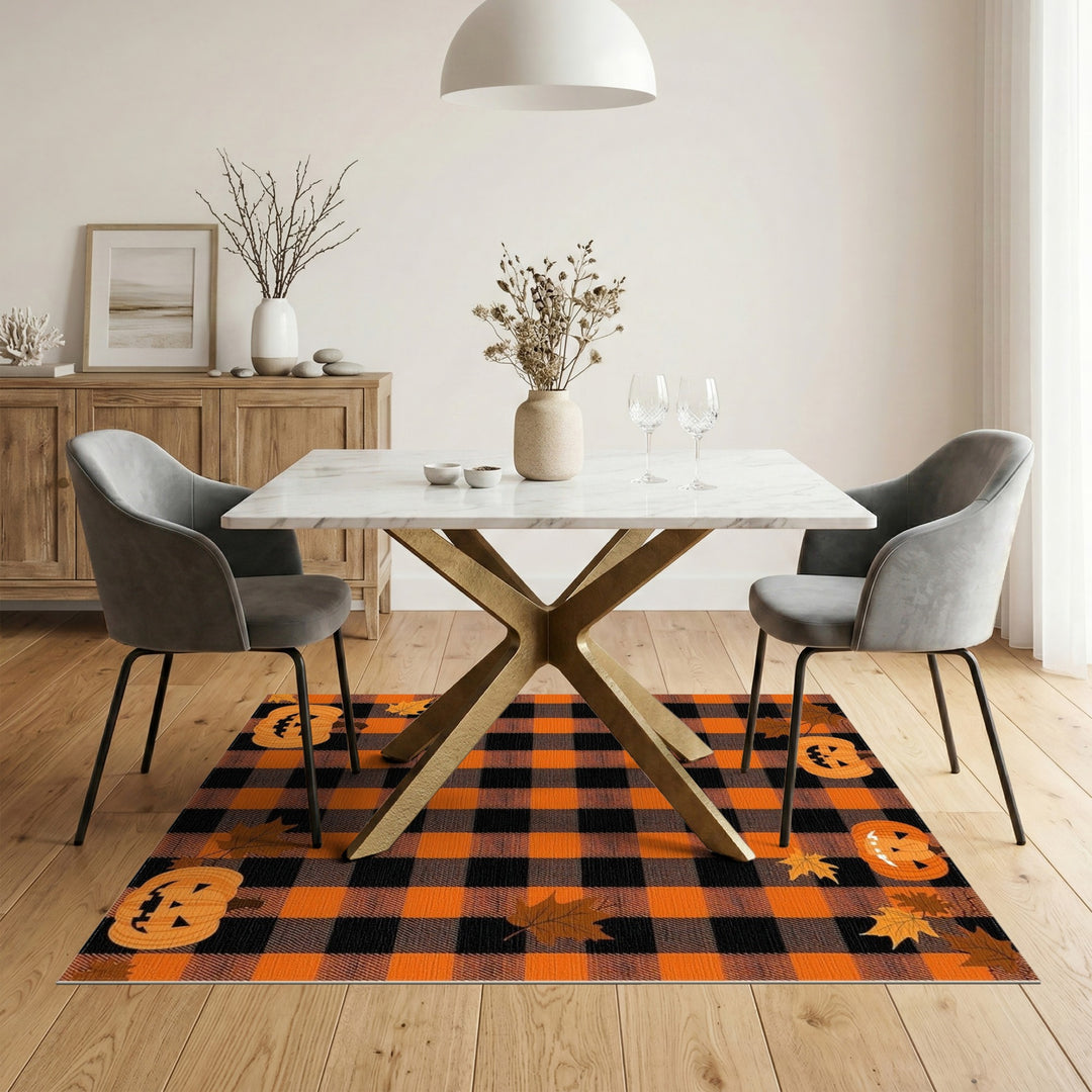 Rustic Farmhouse Orange Buffalo Check Pumpkin Area Rug
