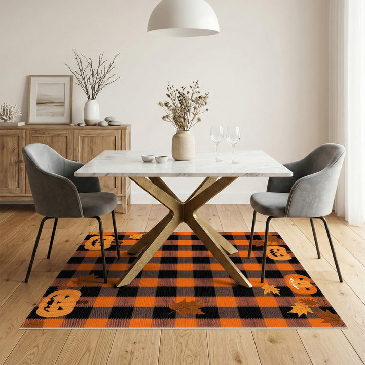 Rustic Farmhouse Orange Buffalo Check Pumpkin Area Rug