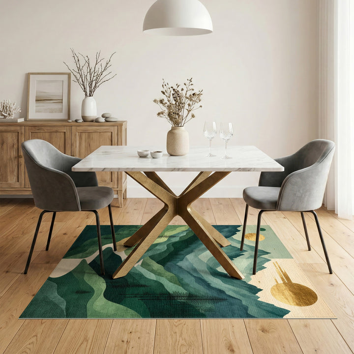 Green Mountain River Abstract Area Rug