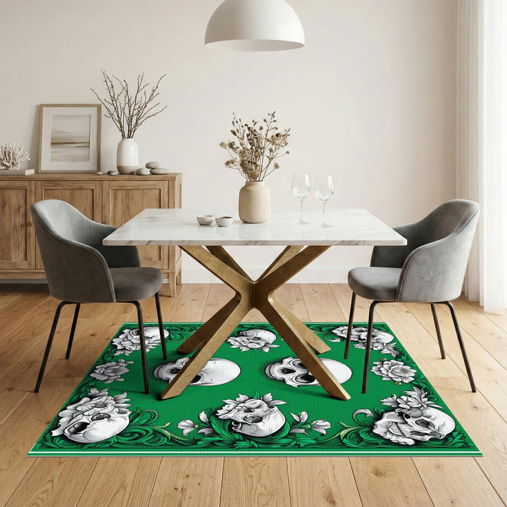 Green Skull Floral Area Rug