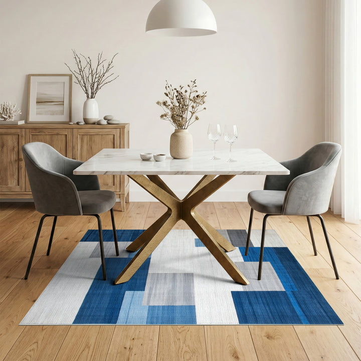 Geometric Modern Blue and Teal Blue Geometric Block Area Rug