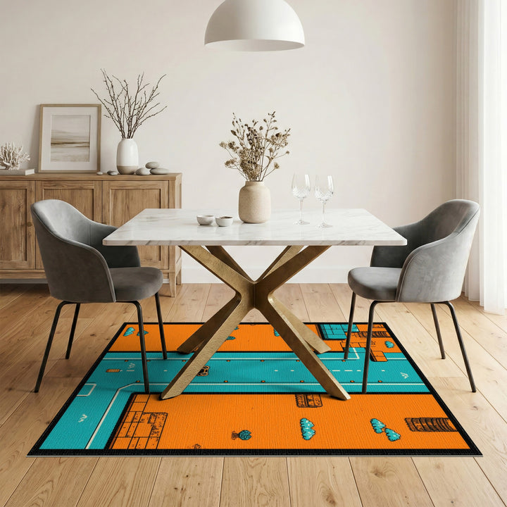 Orange Pixel Highway Kids Area Rug
