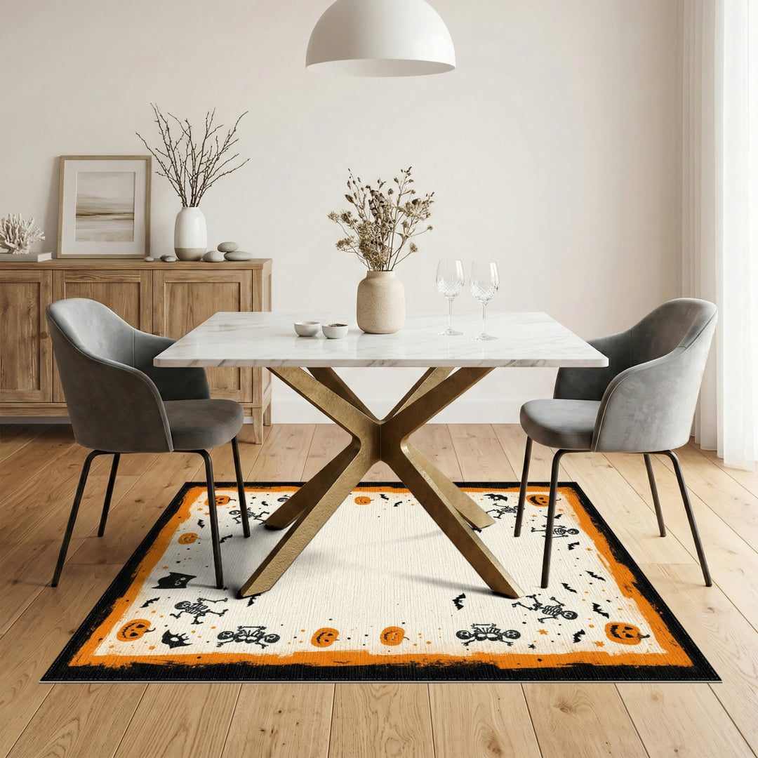 Vintage Halloween Skeleton Pumpkin Area Rug