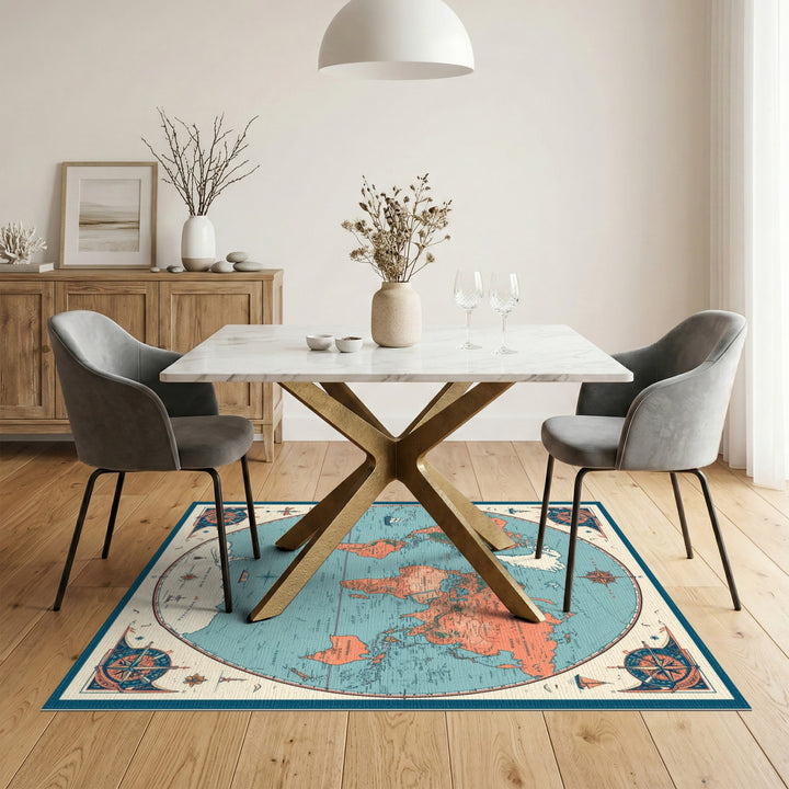 Vintage Circular World Map Area Rug