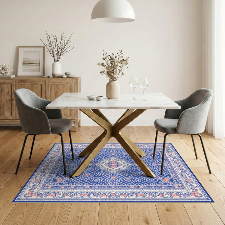 Blue Persian Floral Medallion Traditional Persian Area Rug