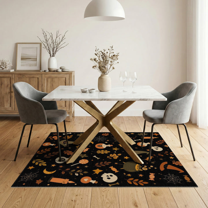 Multi-color and Patterns Spooky Halloween Icons Area Rug