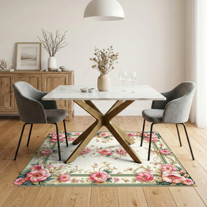 Pink Vintage Floral Area Rug