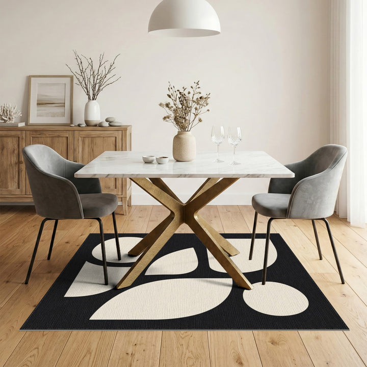Black White Geometric Abstract Area Rug