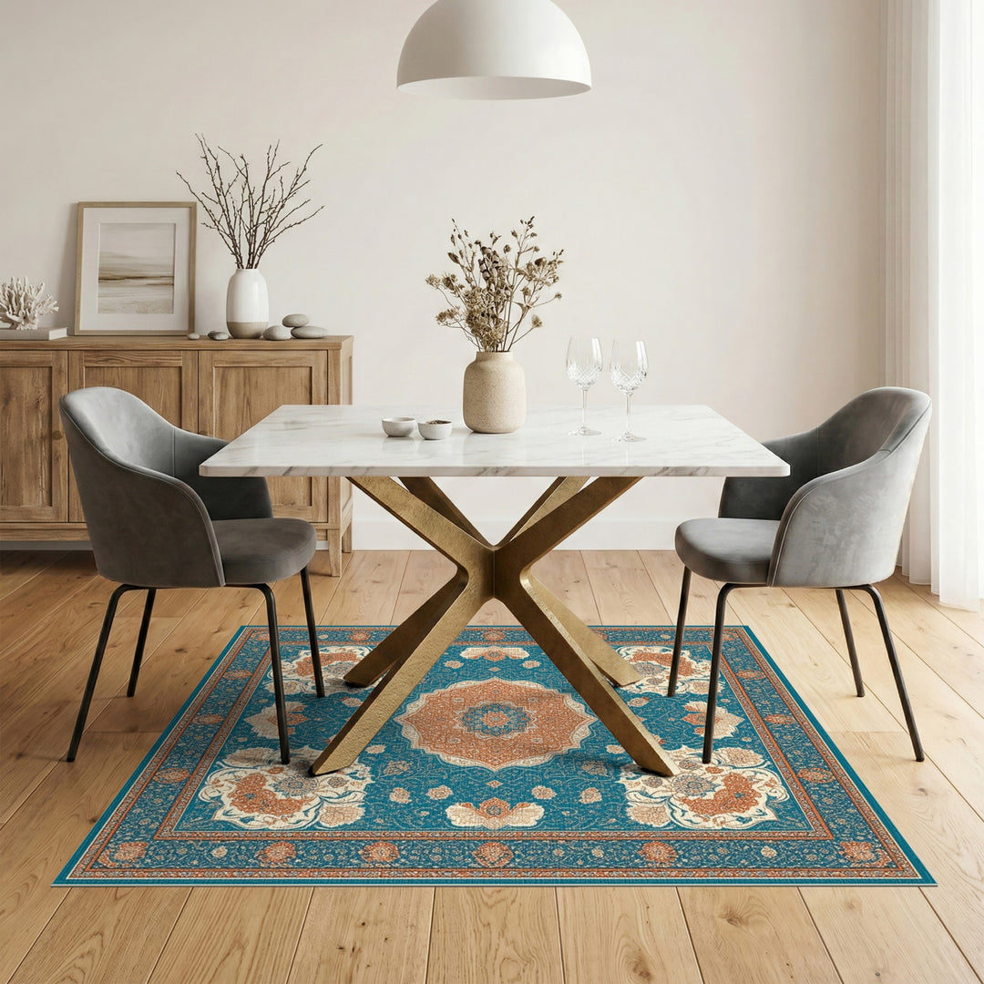 Floral Blue Teal Floral Persian Area Rug