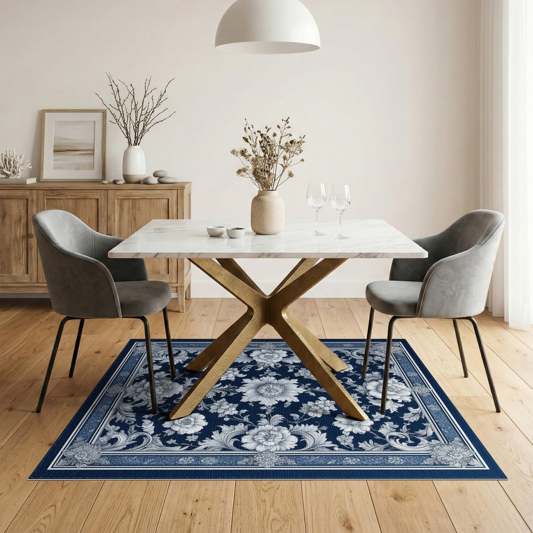 Blue Floral Vintage Area Rug
