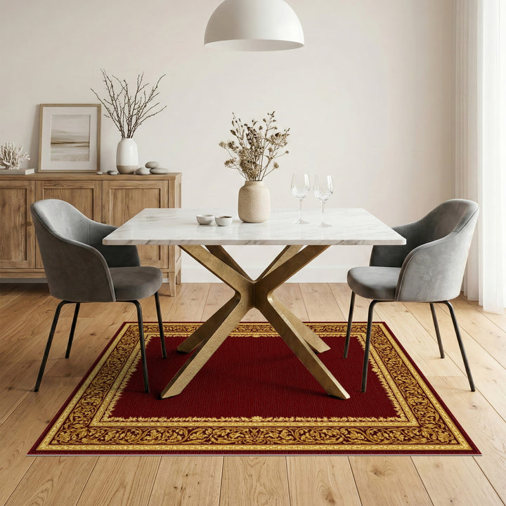 Rich Red Traditional Persian Rug with Gold Ornate Border