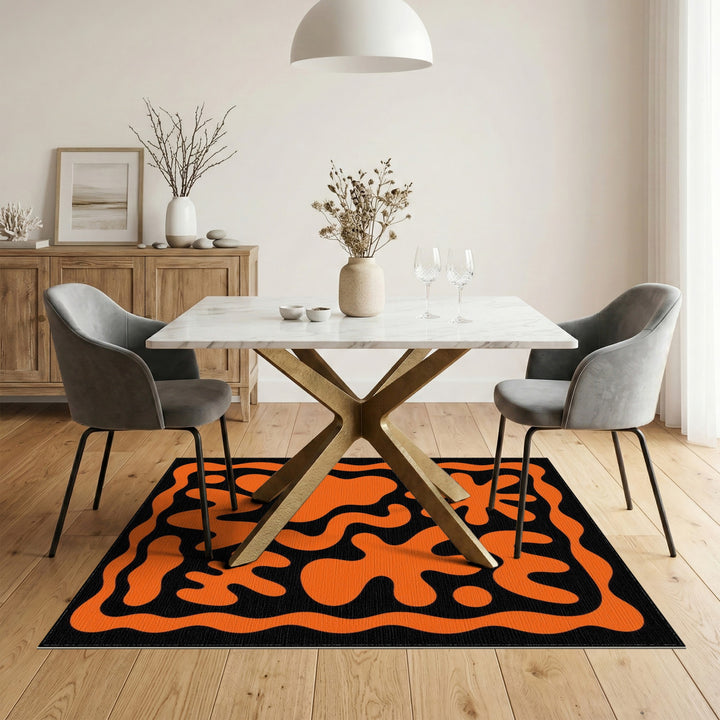 Orange Abstract Blob Washable Area Rug
