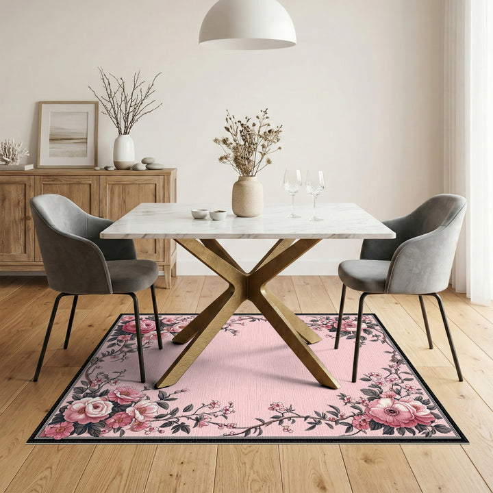 Pink Rose Floral Vintage Area Rug