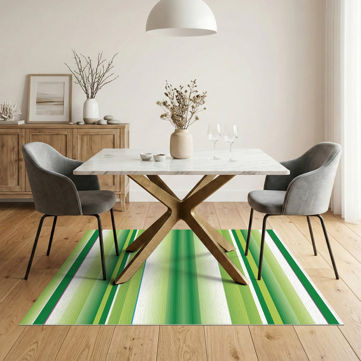 Geometric Modern Green Striped Geometric Area Rug