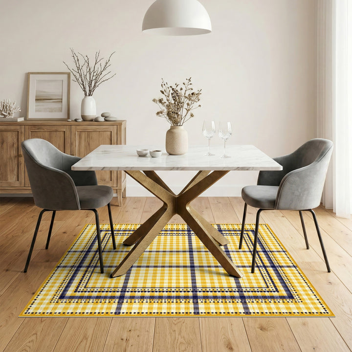 Yellow Gingham Checkered Area Rug