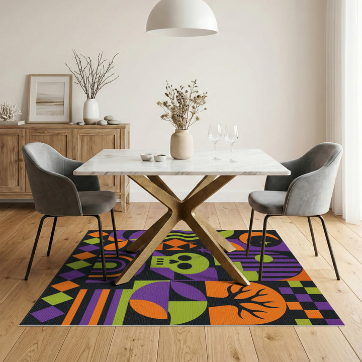 Vibrant Geometric Skull Area Rug