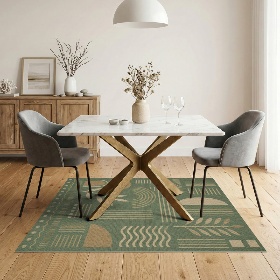 Geometric Modern Green Geometric Leaf Area Rug
