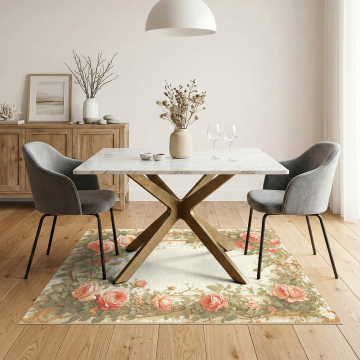 Pink Rose Floral Vintage Rug