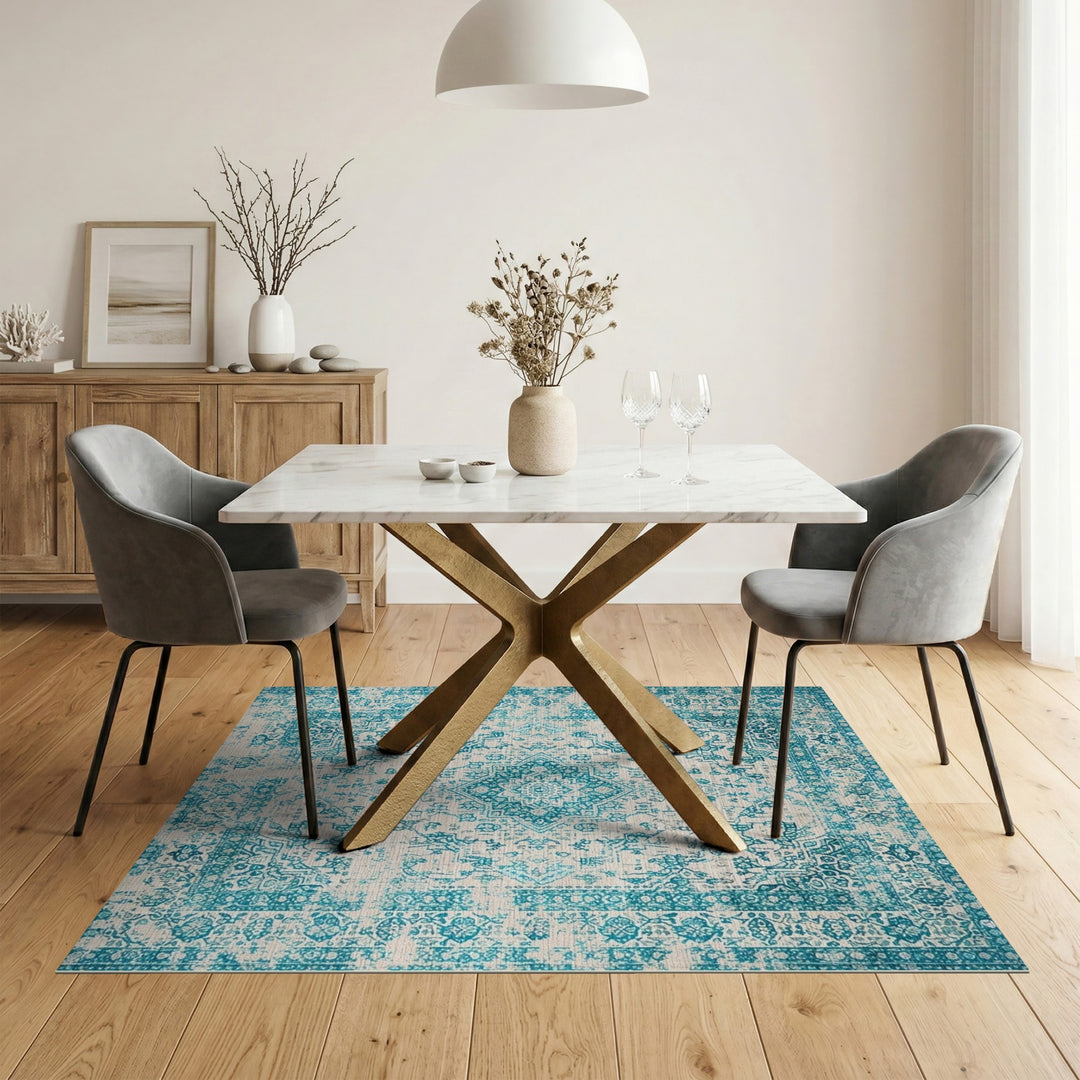 Distressed Teal Medallion Area Rug