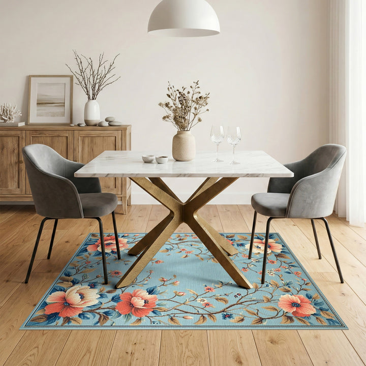 Blue Floral Vintage Area Rug