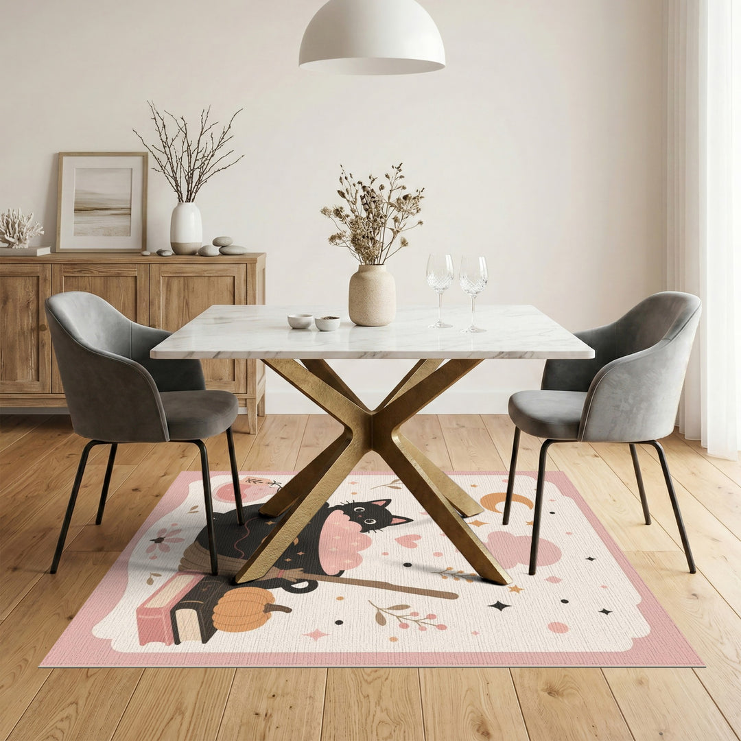 Pink Witch Cat Cauldron Kids Area Rug