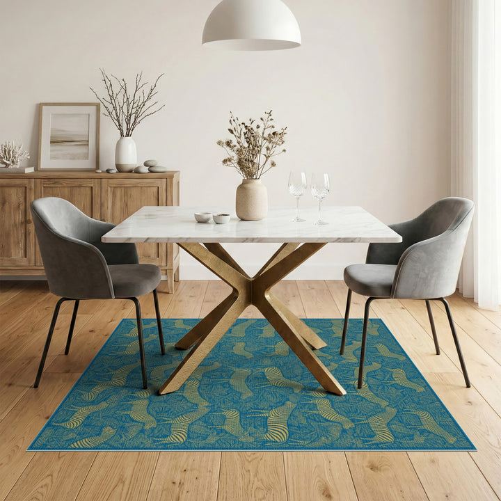 Blue Zebra Foliage Area Rug