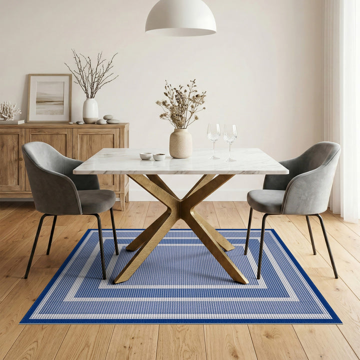 Geometric Modern Blue Geometric Bordered Area Rug