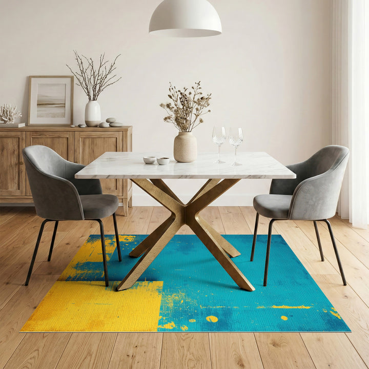 Teal Abstract Yellow Block Area Rug