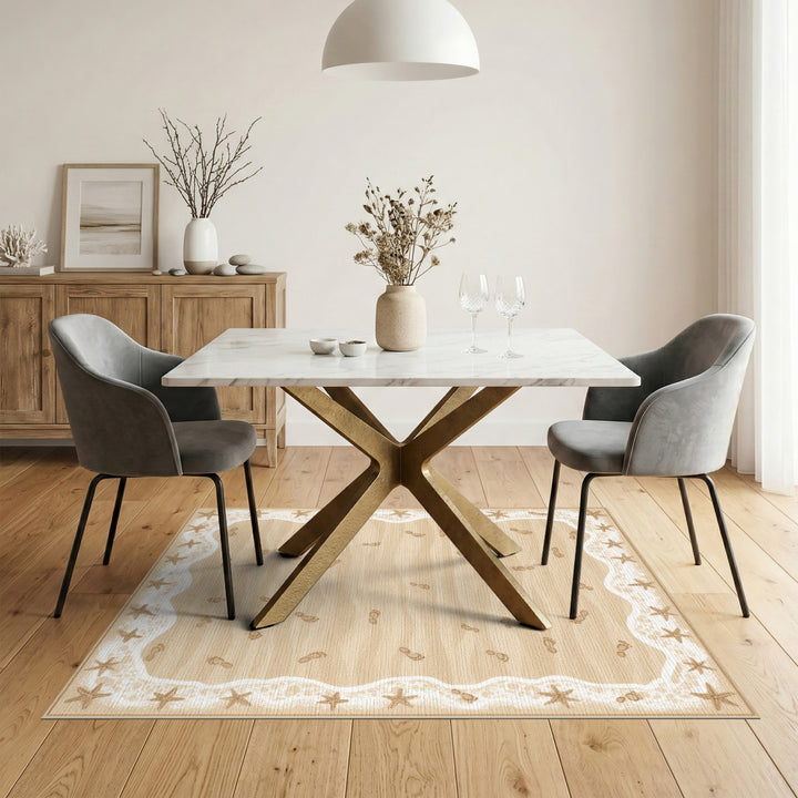 Beige Coastal Starfish Footprint Area Rug