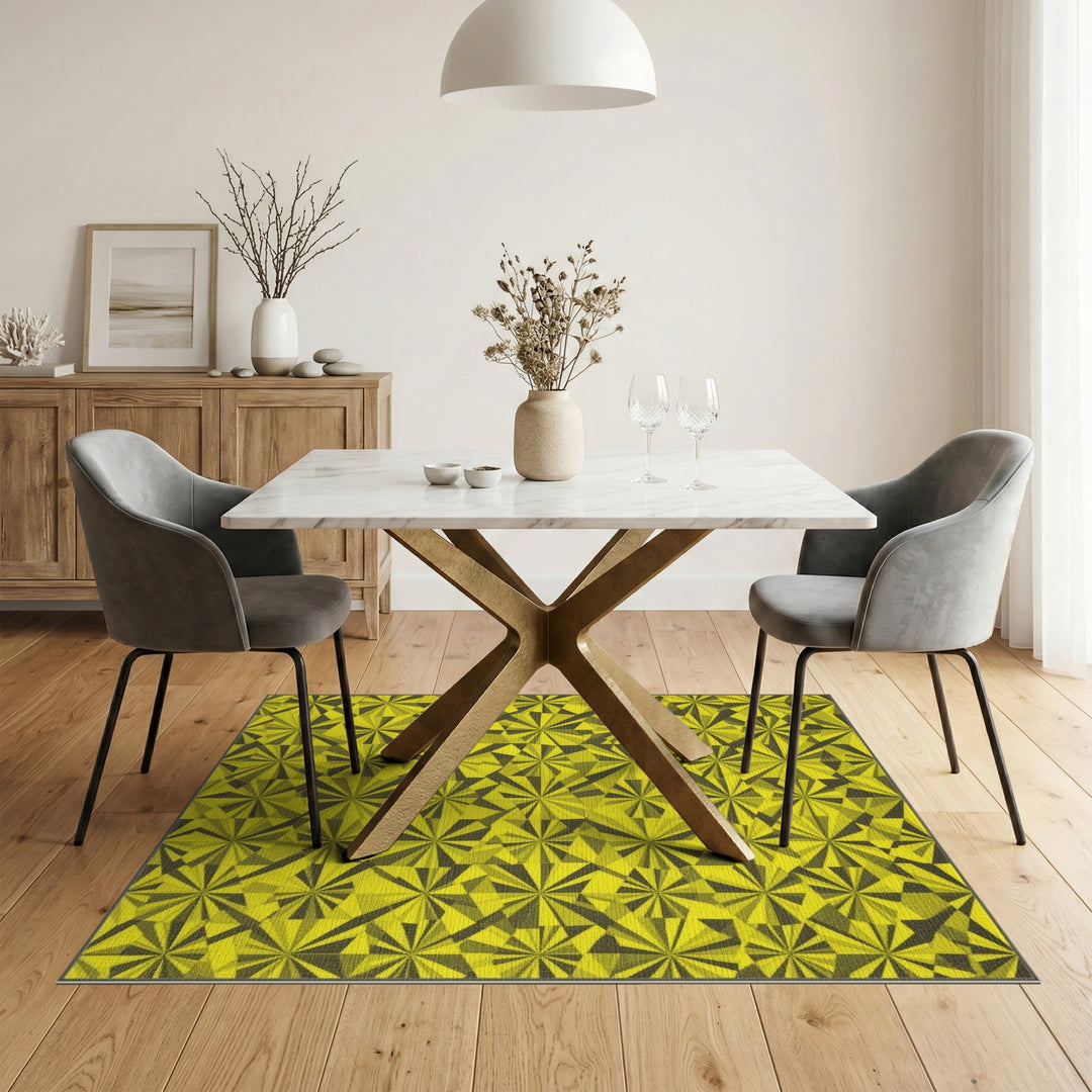 Yellow Geometric Burst Area Rug