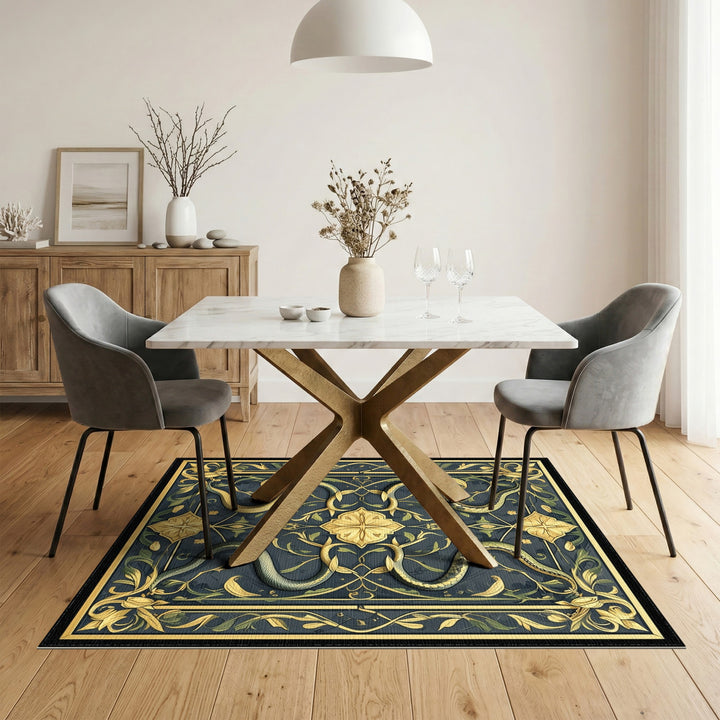 Golden Serpents Floral Navy Area Rug