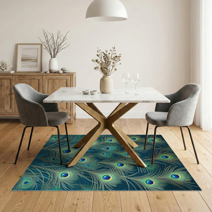 Peacock Feather Blue Teal Area Rug